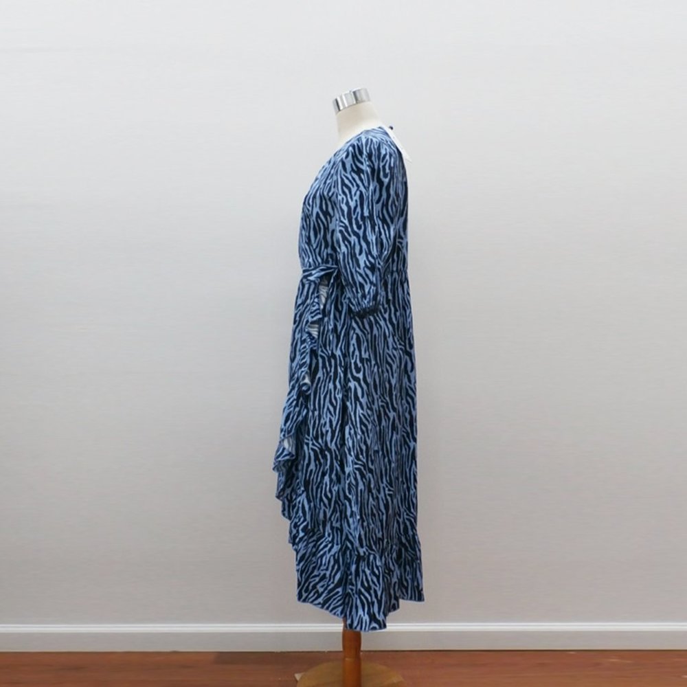 Zebra Print Ruffle Hem Wrap Dress (Sample) - Picture 3 of 5